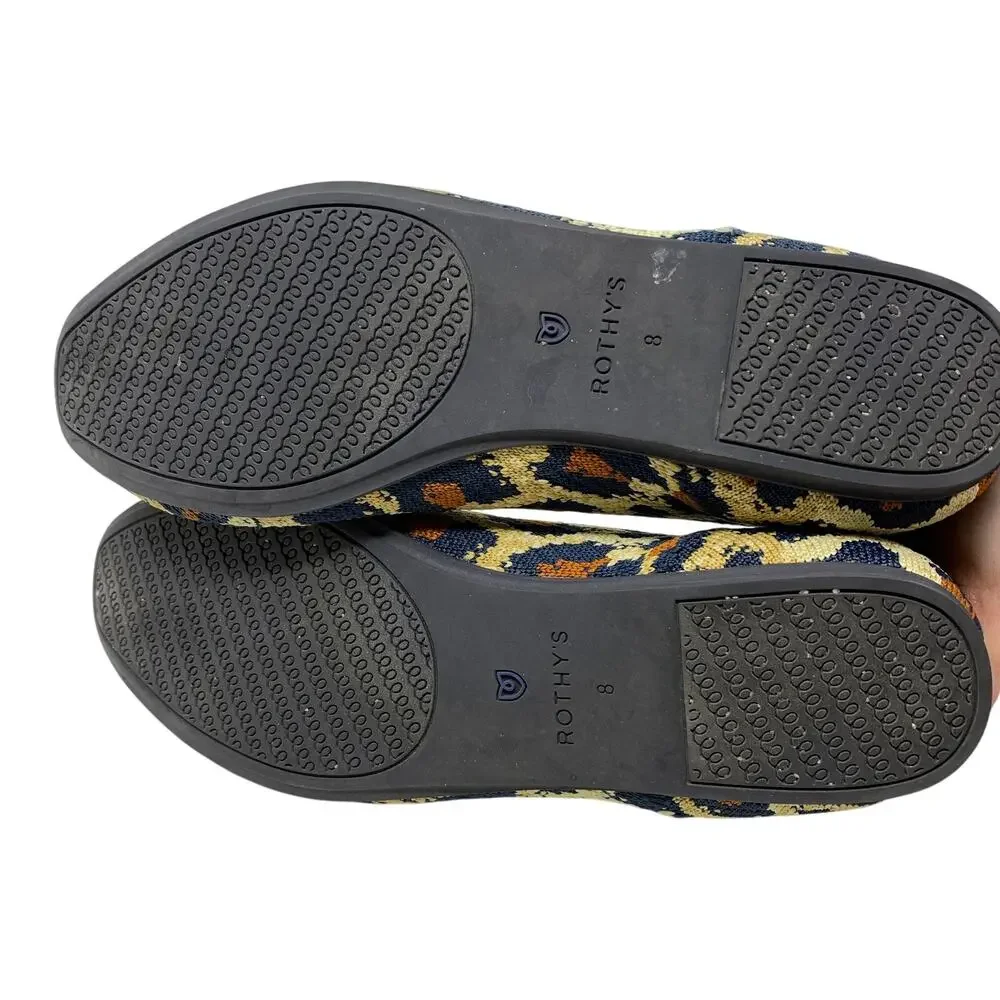 Rothys The Flat Round Toe In Midnight Spot Womens Size 8 Slip On Flats Leopard
